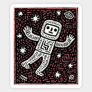 Space Life – Astronaut's Cosmic Dance Linocut Magnet
